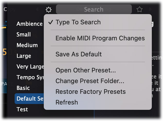 Preset Browser options