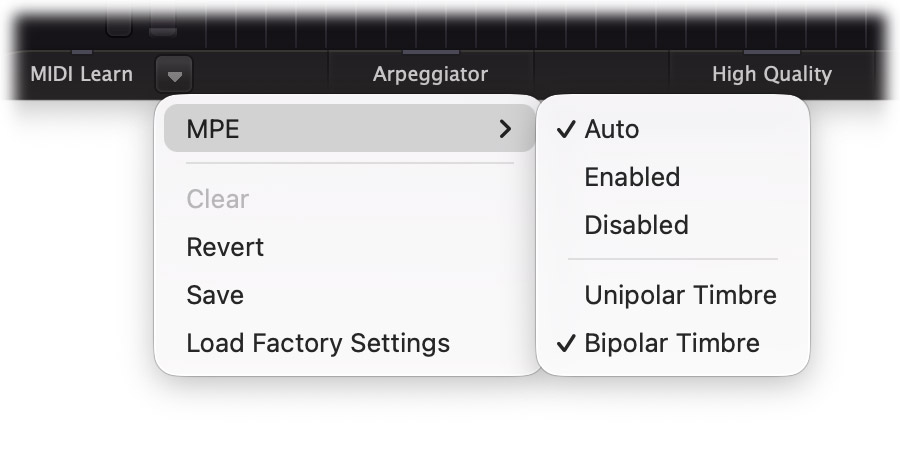 FabFilter Twin 3 - MPE menu